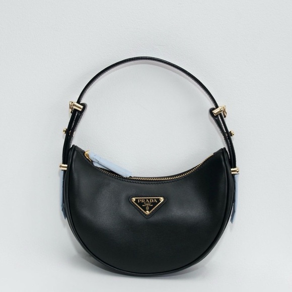 Prada Handbags - Prada Black Leather Crescent Shoulder Bag with Gold Hardware